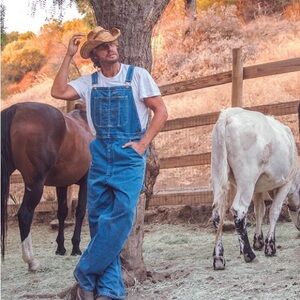 Hisea Bib Overalls Men's 36/32L Blue Denim Workwear Carpenter Utility Cowboy